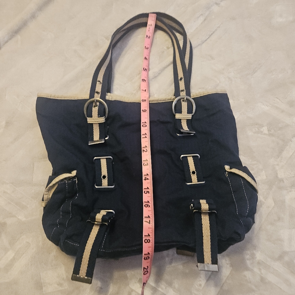 Y2K OLD Navy Bag Purse Navy Blue Ripstop Canvas grommet handles Grunge Gorpcore - Picture 9 of 15